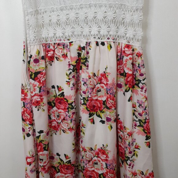 Rue21 Floral Midi Dress Crochet Lace Look Size Small White Pink Sleeveless - Picture 3 of 12
